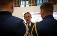 John G. Rocovich Jr. talks with cadets during the Distinguished Alumni of the Corps award ceremony in 2025. Photo courtesy Virginia Tech
